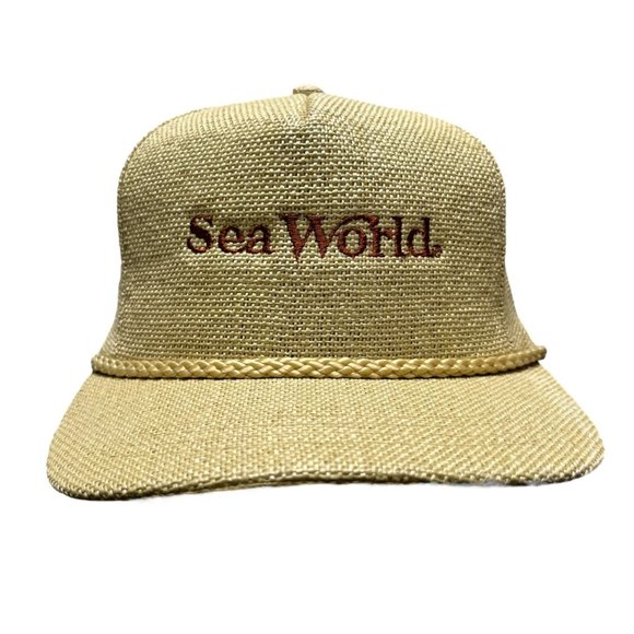 Vintage‎ Sea World Beige Hat Cap Snapback Rope Embroidered Souvenir Adult OSFA - Picture 1 of 16